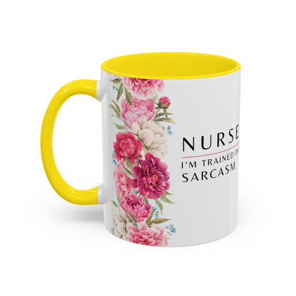 Nurse Floral Coffee Mug – "I’m Trained in CPR and Sarcasm"