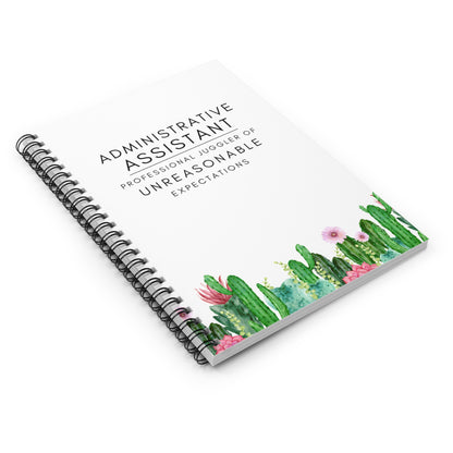 Administrative Assistant Spiral Notebook – “Professional Juggler of Unreasonable Expectations”, Cactus-themed