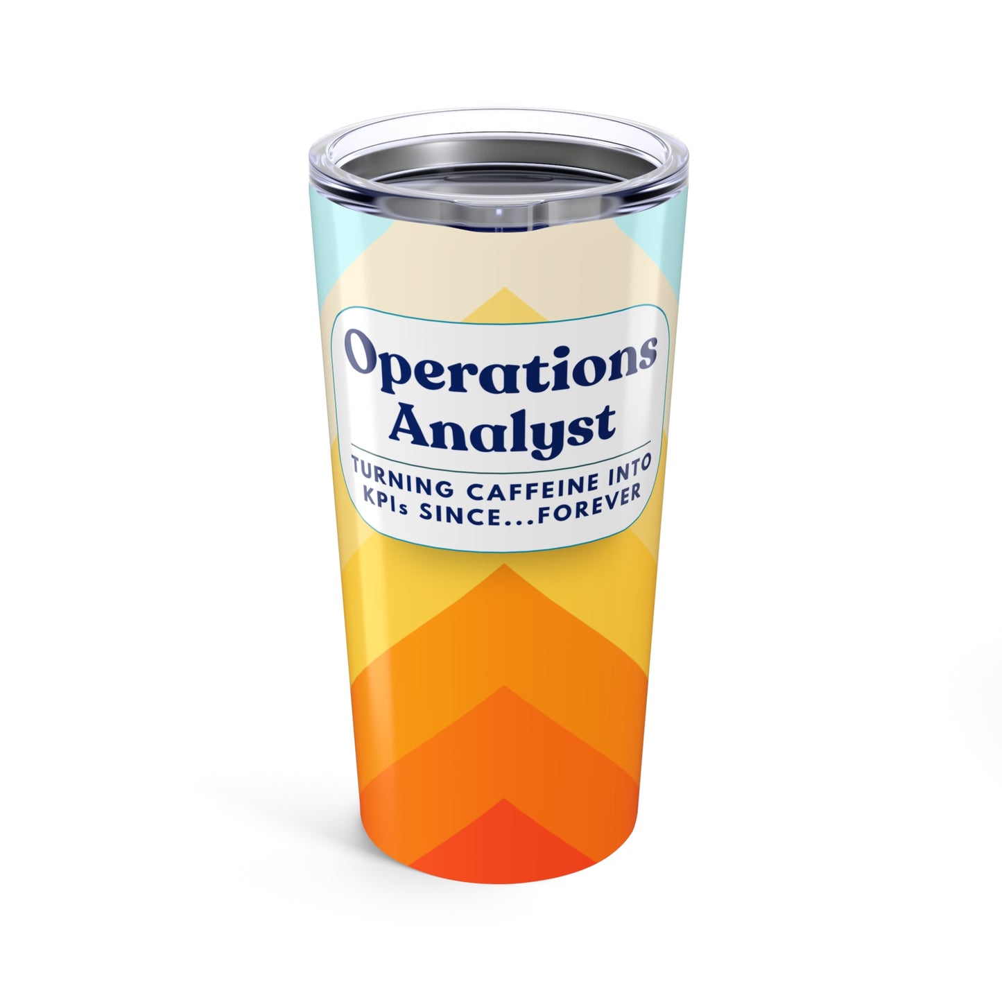 Operations Analyst 20oz Tumbler — “Turning Caffeine Into KPIs Since…Forever” — Colorful Retro Chevron Travel Mug